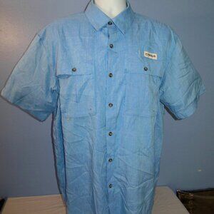 Men Magellan Fish Gear Heather Blue Vented Short Sleeve Shirt Size Medium